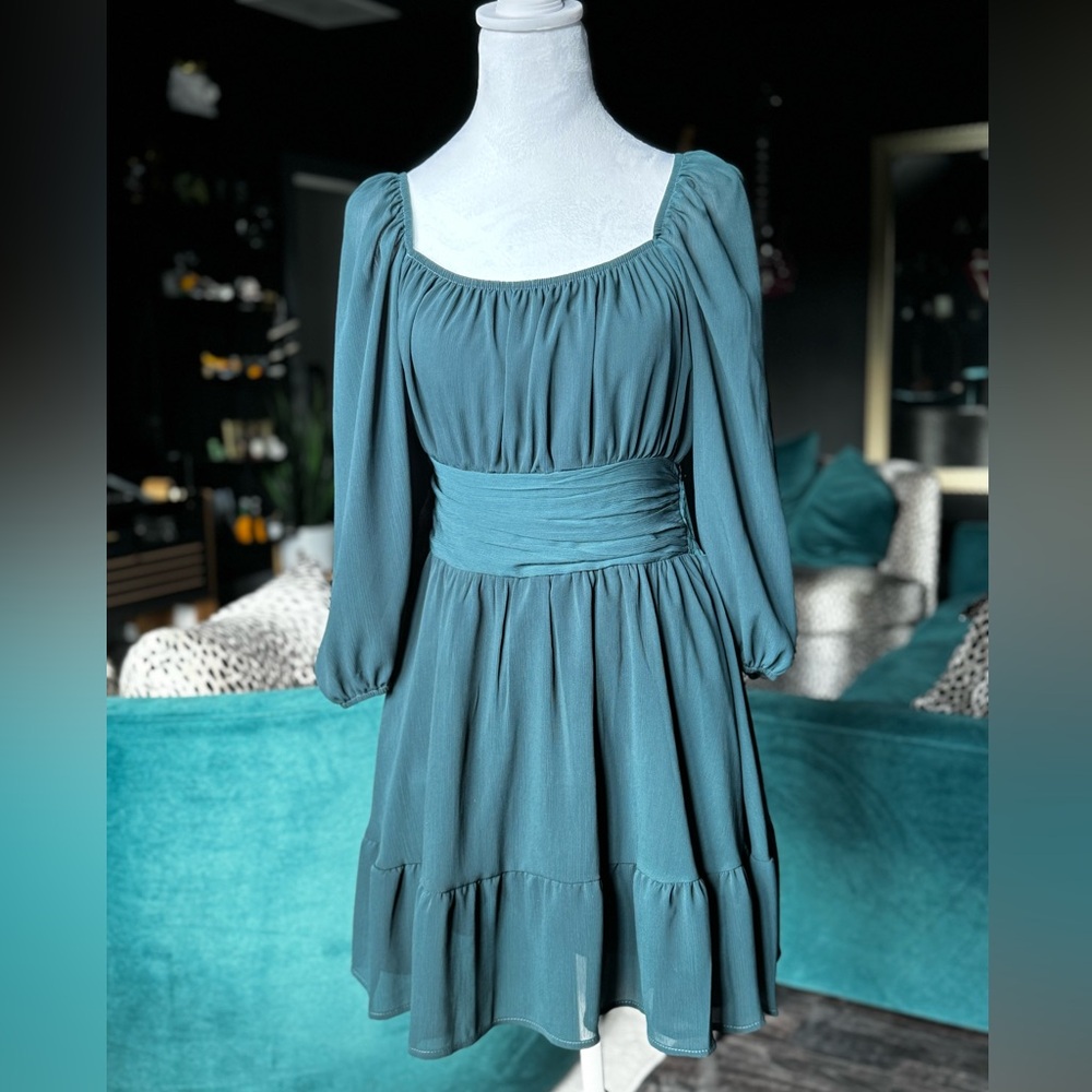 3/4 length sleeve, short dress with open tie back